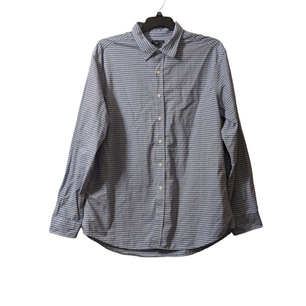 Gap Shirt Mens 2XL Blue Long Sleeve Button Up Striped Classic Fit Cotton EUC